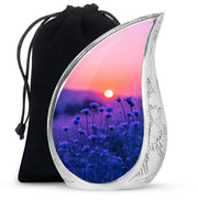 Blue Flower Sunset Scenic Urn - Beautiful Decor Urns For Mom Ashes