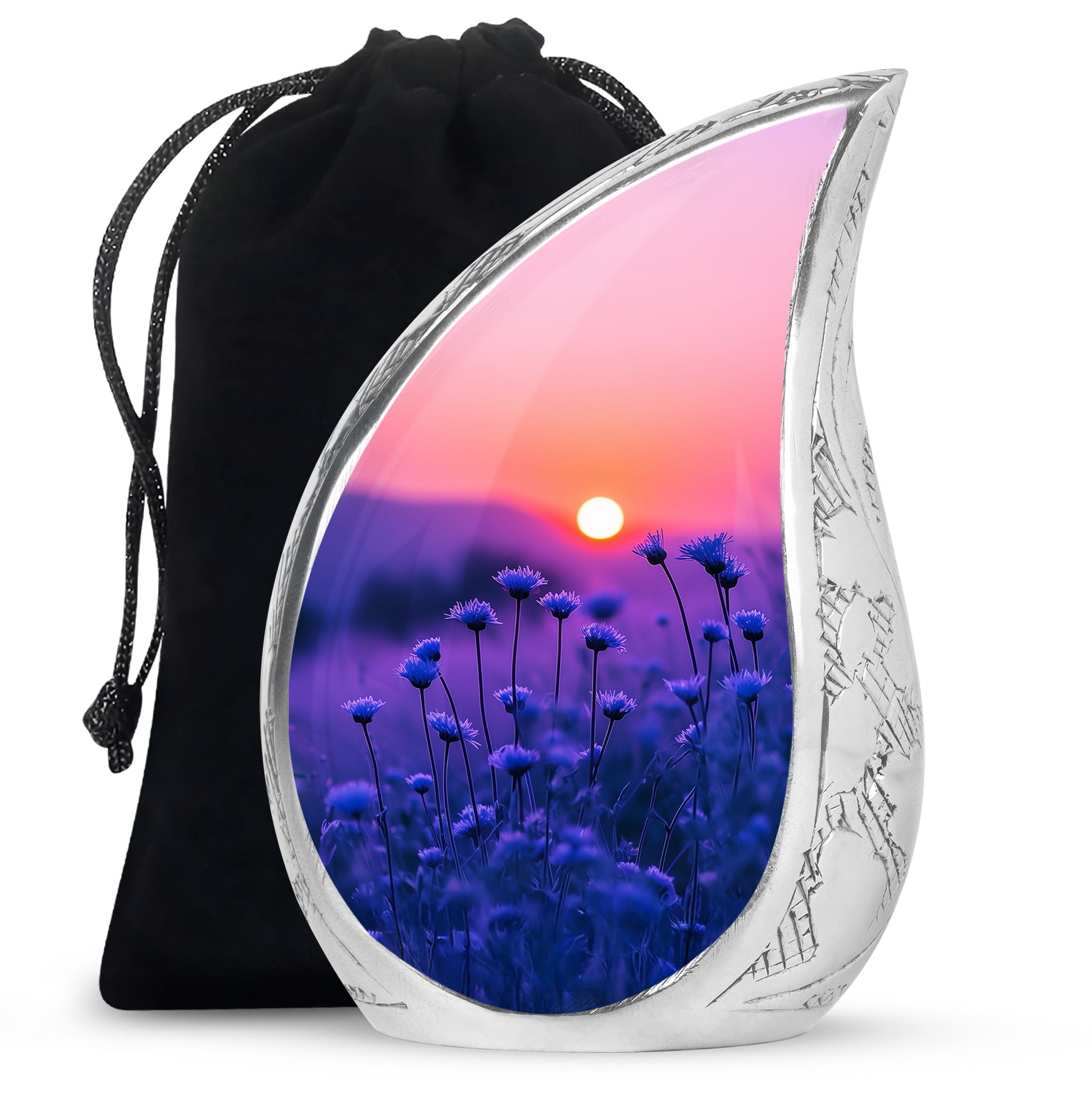 Blue Flower Sunset Scenic Urn - Beautiful Decor Urns For Mom Ashes