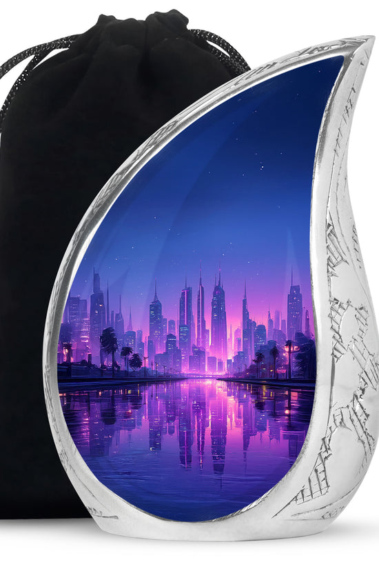 Elegant Blue Cityscape Urn - Unique Decorative Urns For Human Ashes