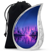 Elegant Blue Cityscape Urn - Unique Decorative Urns For Human Ashes