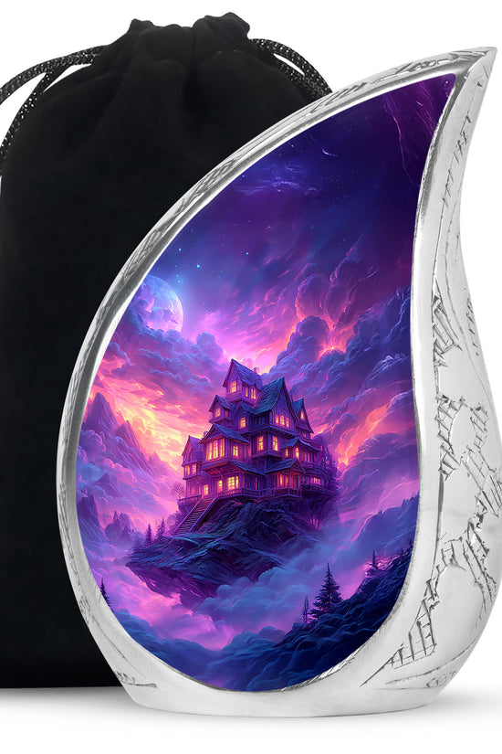 Fantasy Castle Cremation Urn – Blue Artistic Memorial Urn For Ashes