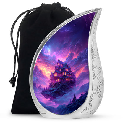 Fantasy Castle Cremation Urn – Blue Artistic Memorial Urn For Ashes