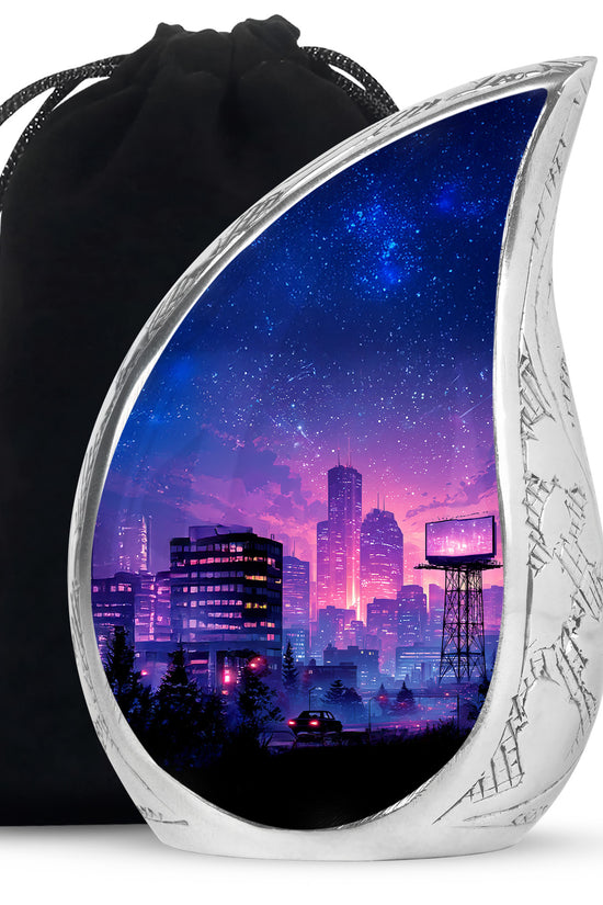 Night CityScape Scenic Urn - Unique Memorial Tribute Urns For Ashes