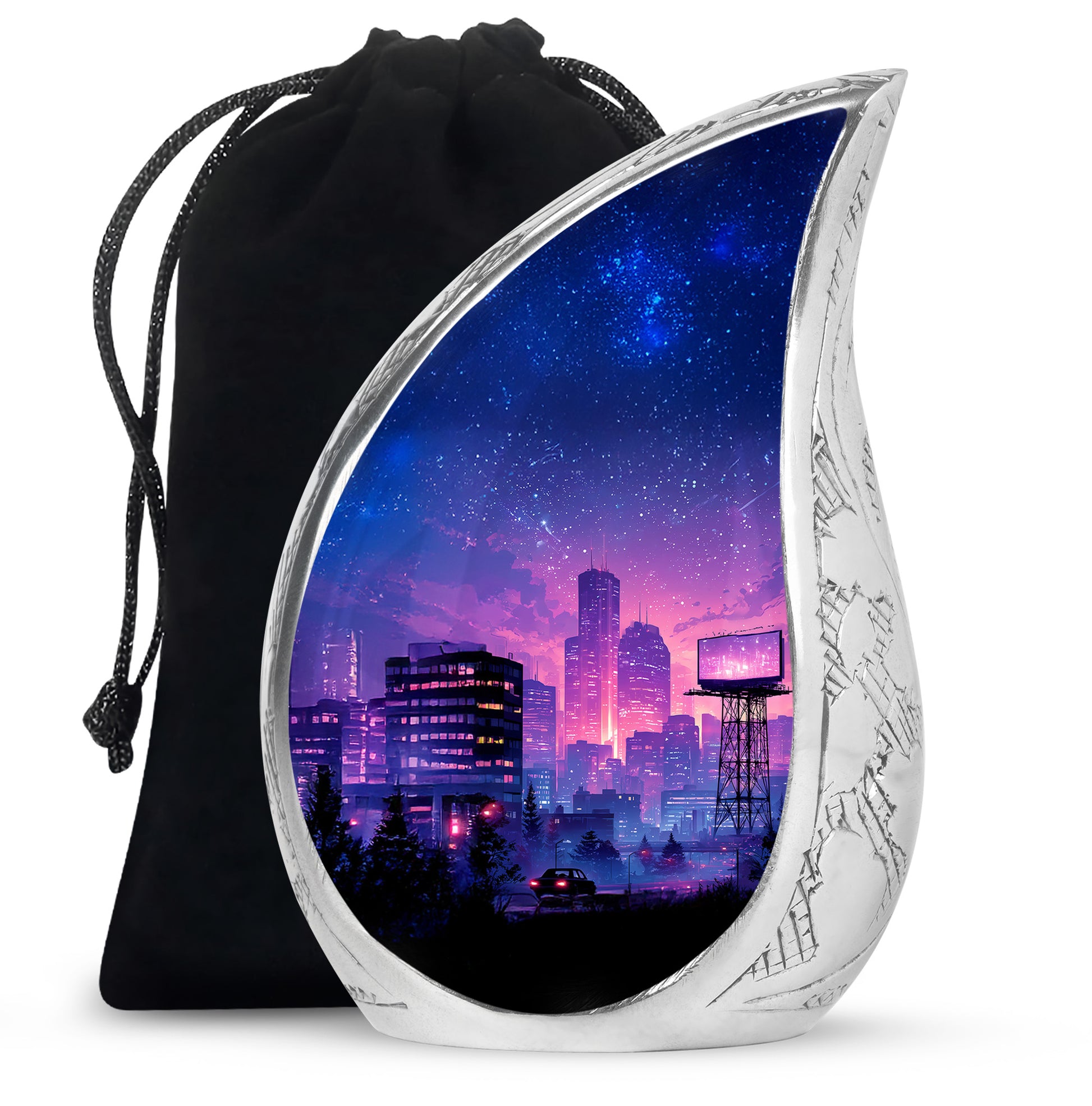 Night CityScape Scenic Urn - Unique Memorial Tribute Urns For Ashes