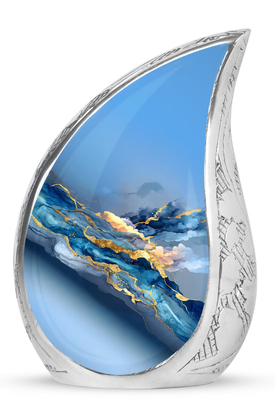 Graceful Blue Blue Sanctuary Urn for Human Ashes - 10-inch, 200 cu in - Karyliz