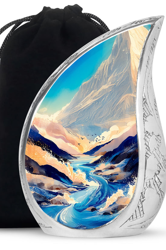 Royal Blue Blue Cremation Urn front view showing detailed design - smooth teardrop contour featuring blue art - full-size 10 inch 200 cubic inch adult cremation urn