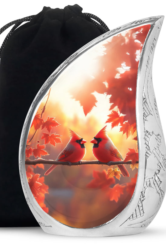 Orange Bird Urn For Men - Cardinal Birds Pair Urn For Memorial