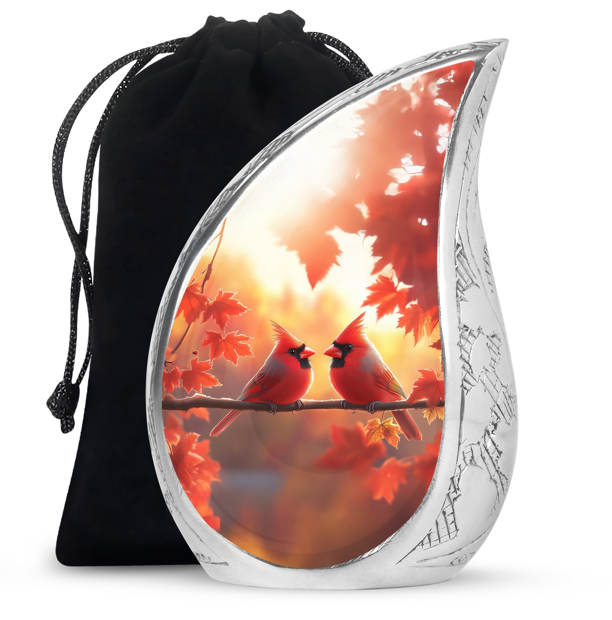 Orange Bird Urn For Men - Cardinal Birds Pair Urn For Memorial