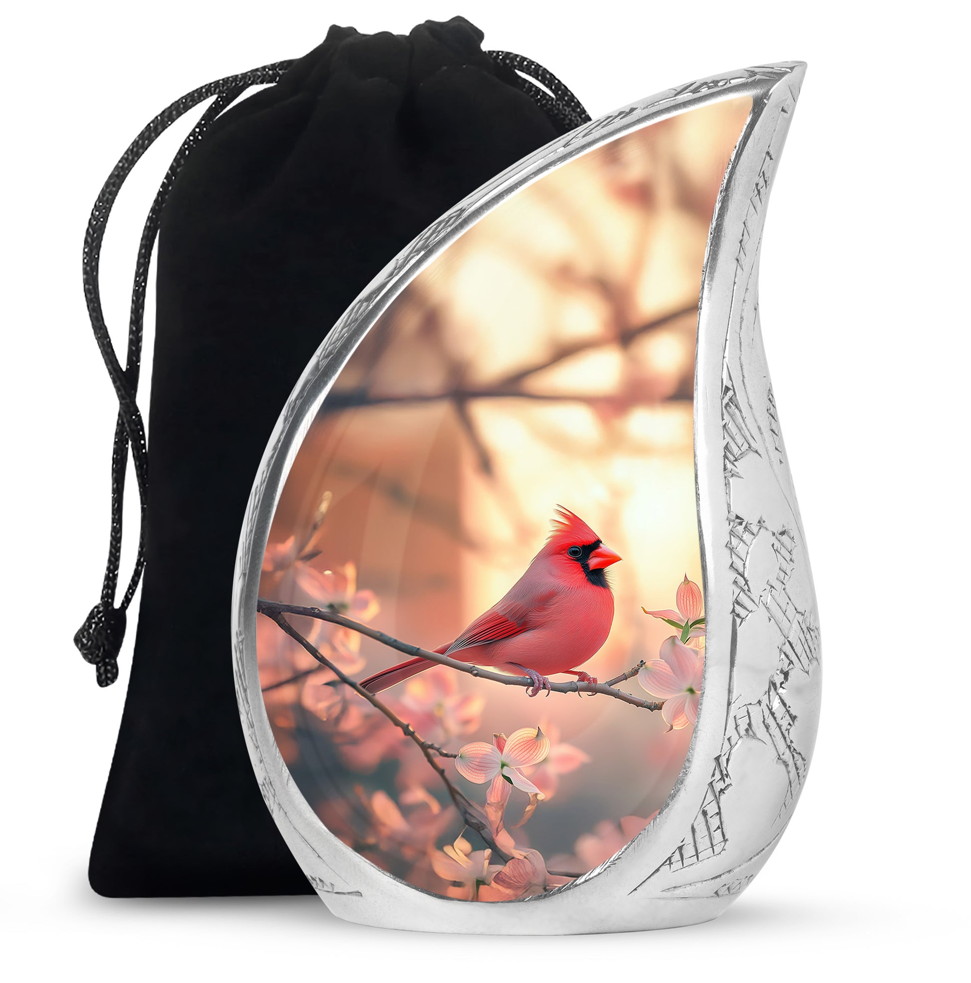 Cherry Blossoms Urn For Cremation Ashes - Cardinal Bird Urn For Sale