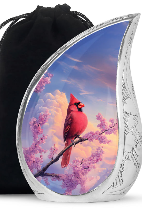Cardinal Bird Urn For Mother - Pink Blossoms Cremation Urn For Ashes