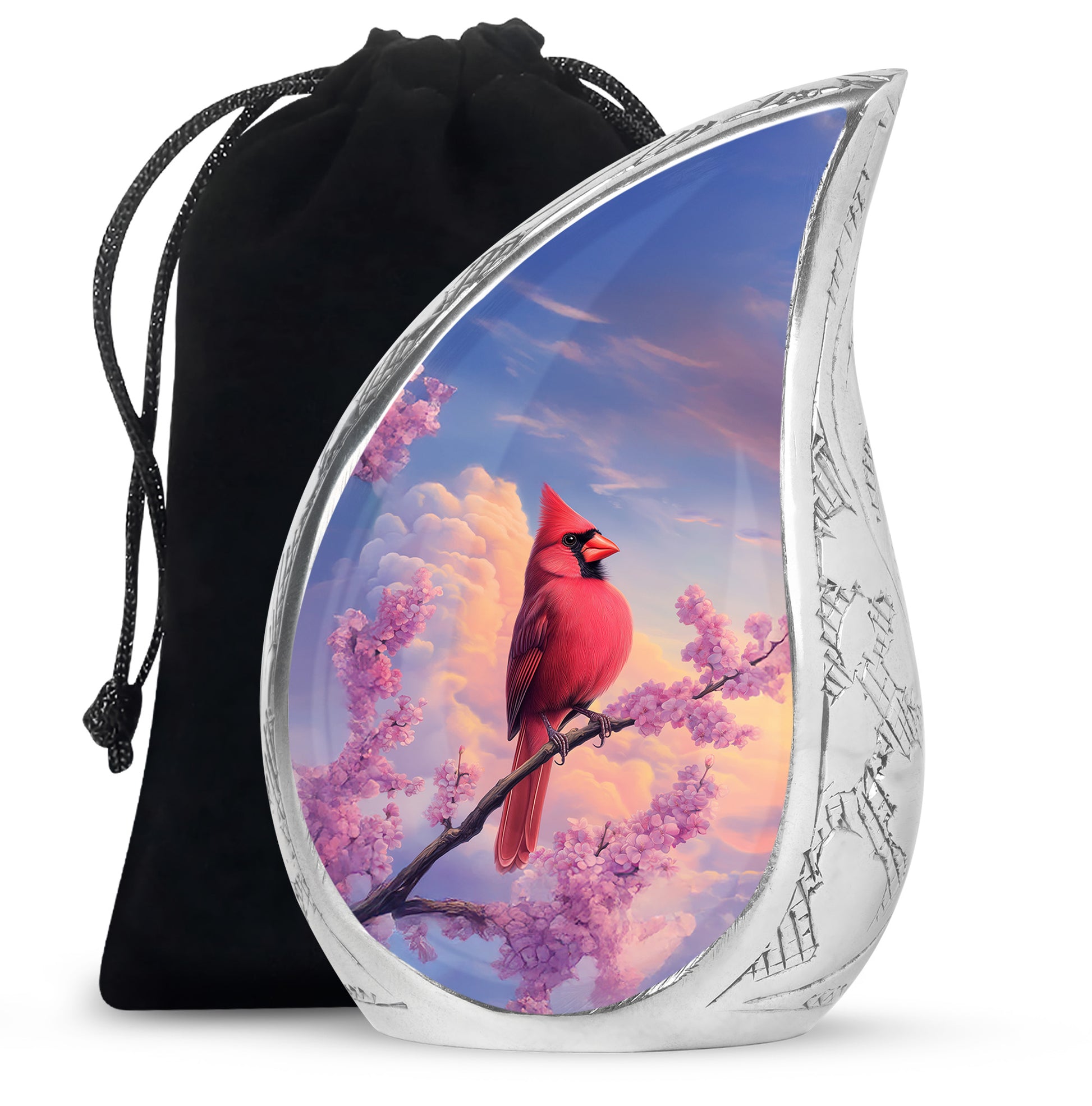Cardinal Bird Urn For Mother - Pink Blossoms Cremation Urn For Ashes