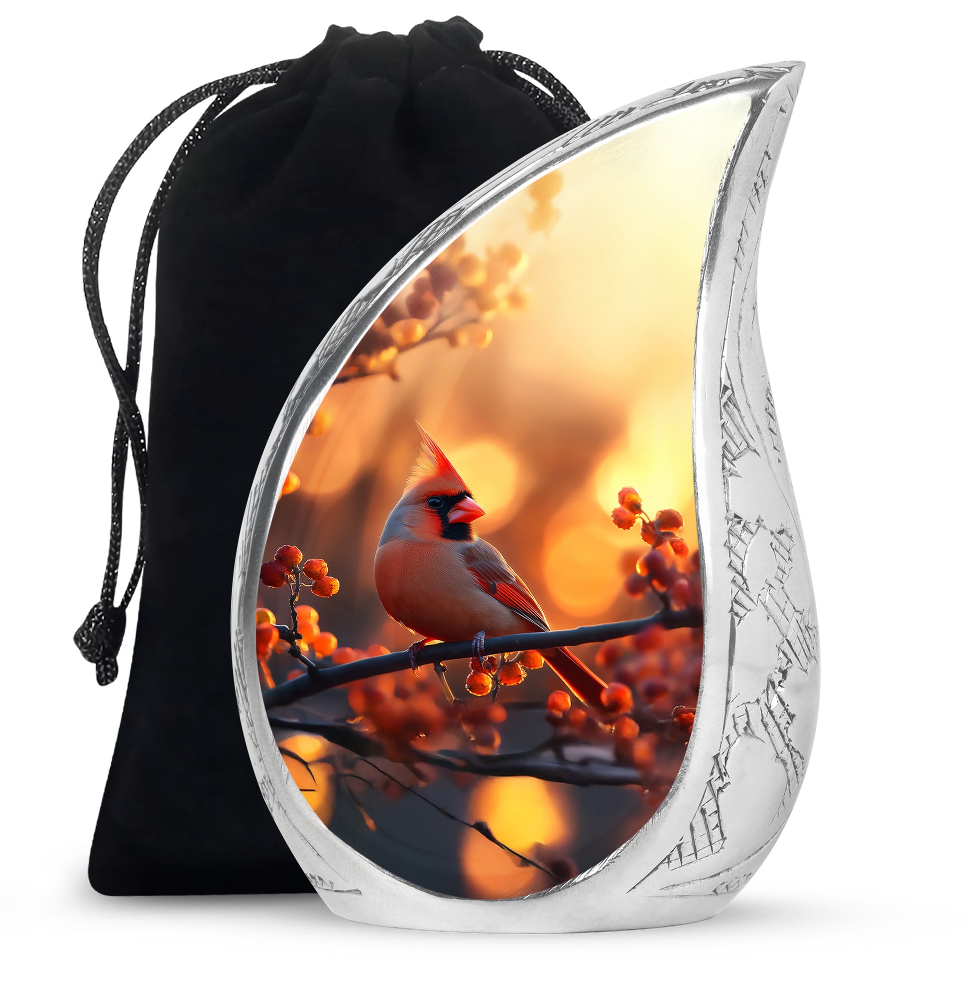 Orange Urn For Adult Human Ashes - Cardinal Bird Ashes Urn For Funeral