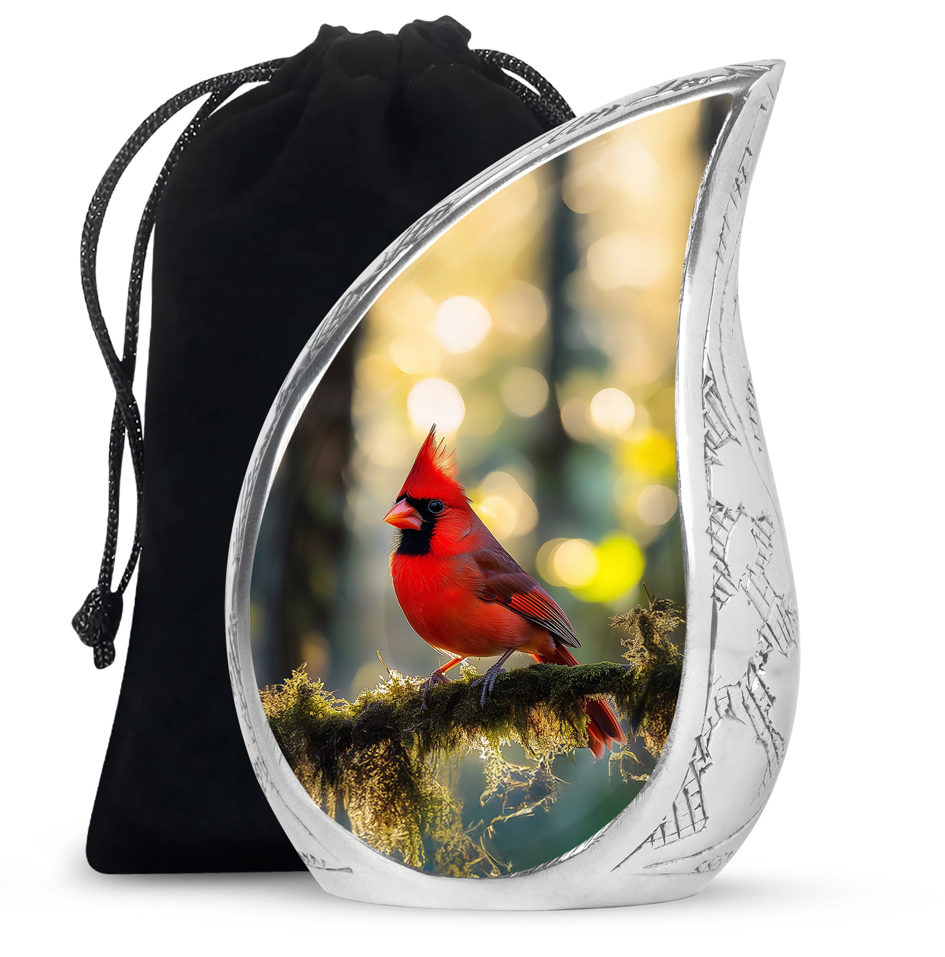 Cardinal Bird Forest Memorial Urn - Nature Funeral Urn For Human Ashes