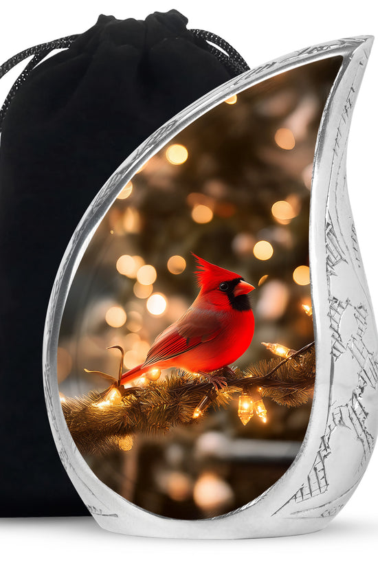 Cardinal Bird Golden Light Funeral Urn - Brown Cremation Urn For Mother & Father