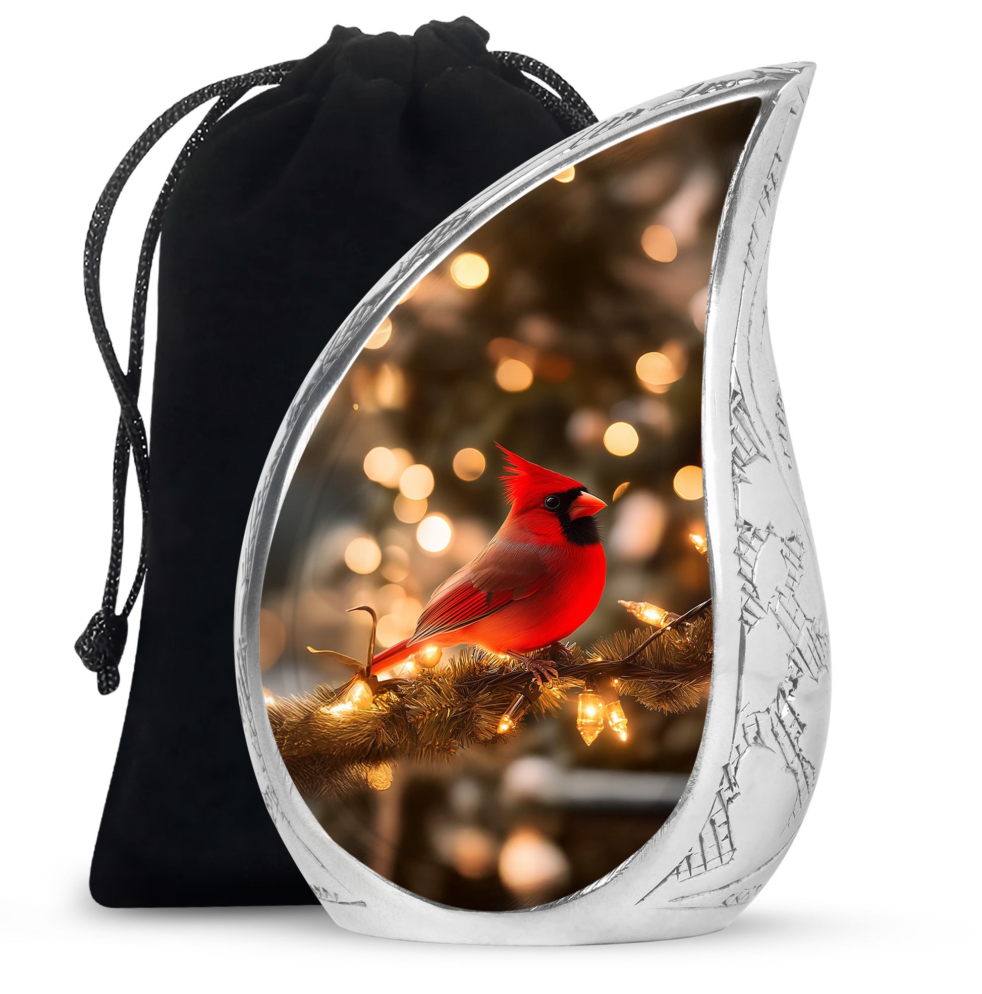 Cardinal Bird Golden Light Funeral Urn - Brown Cremation Urn For Mother & Father