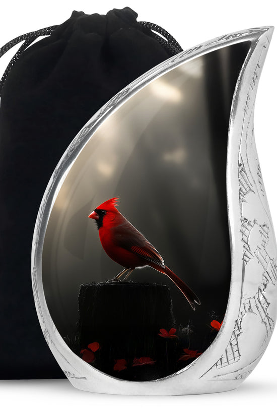 Cardinal Bird Black Cremation Urn - Modern Memorial Urn Adult