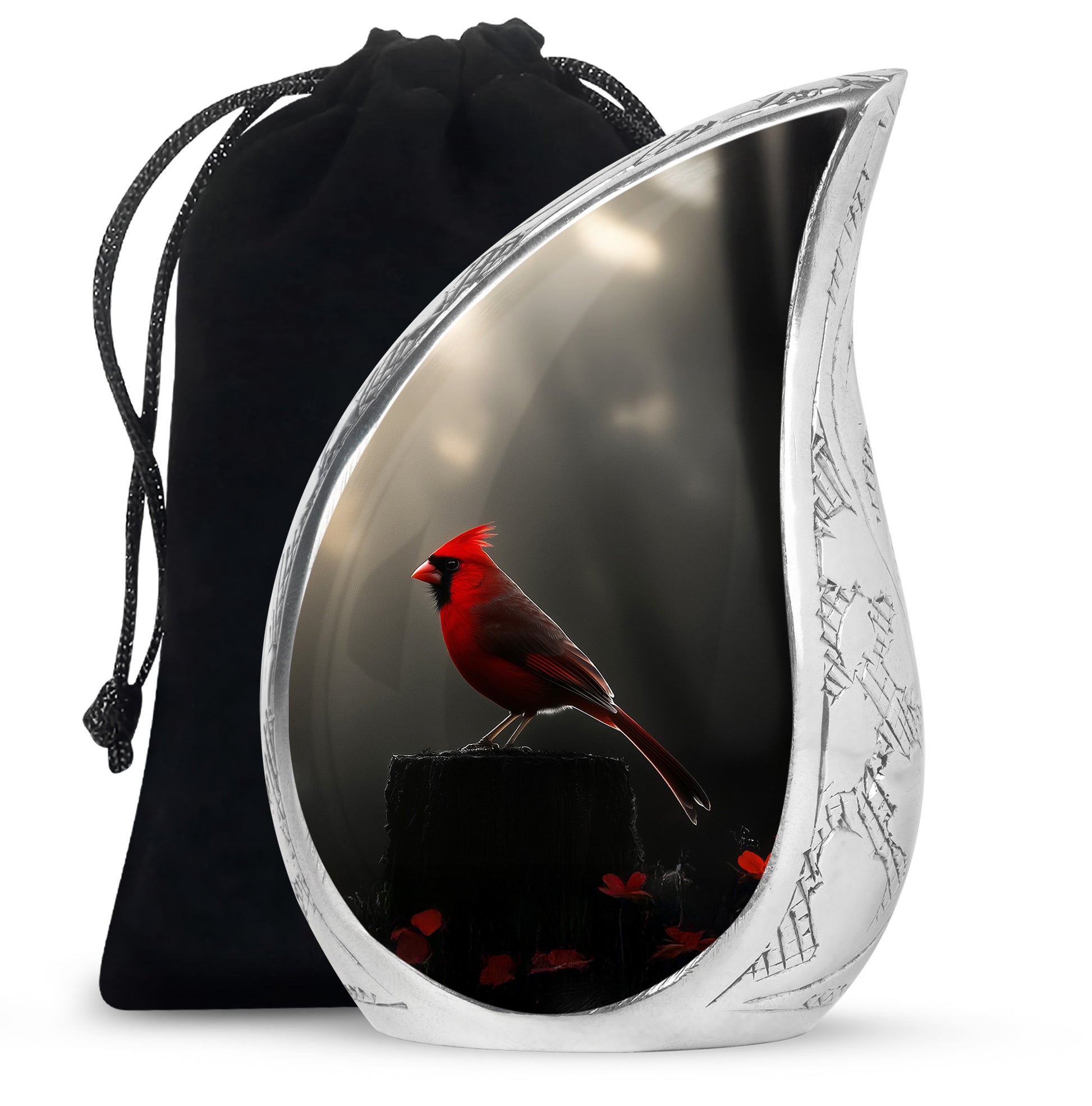 Cardinal Bird Black Cremation Urn - Modern Memorial Urn Adult