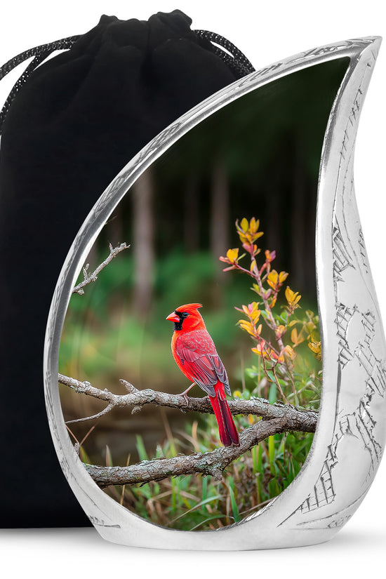 Forest Cardinal Funeral Urn - Green Aluminum Cremation Urn For Loved Ones