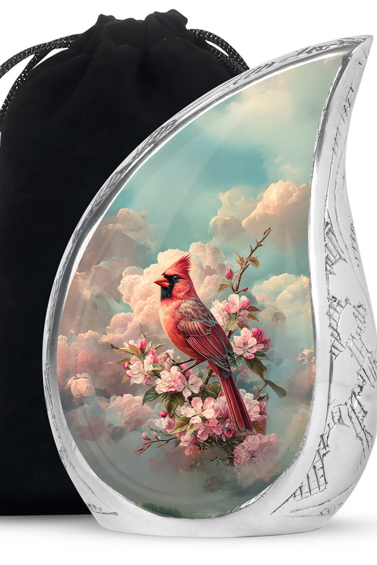 Red Cardinal Floral Cremation Urn - Blossom Memorial Urn For Mom