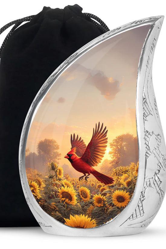 Cardinal Creamtion Urn - Golden Sunflower Cremation Urn For Ashes