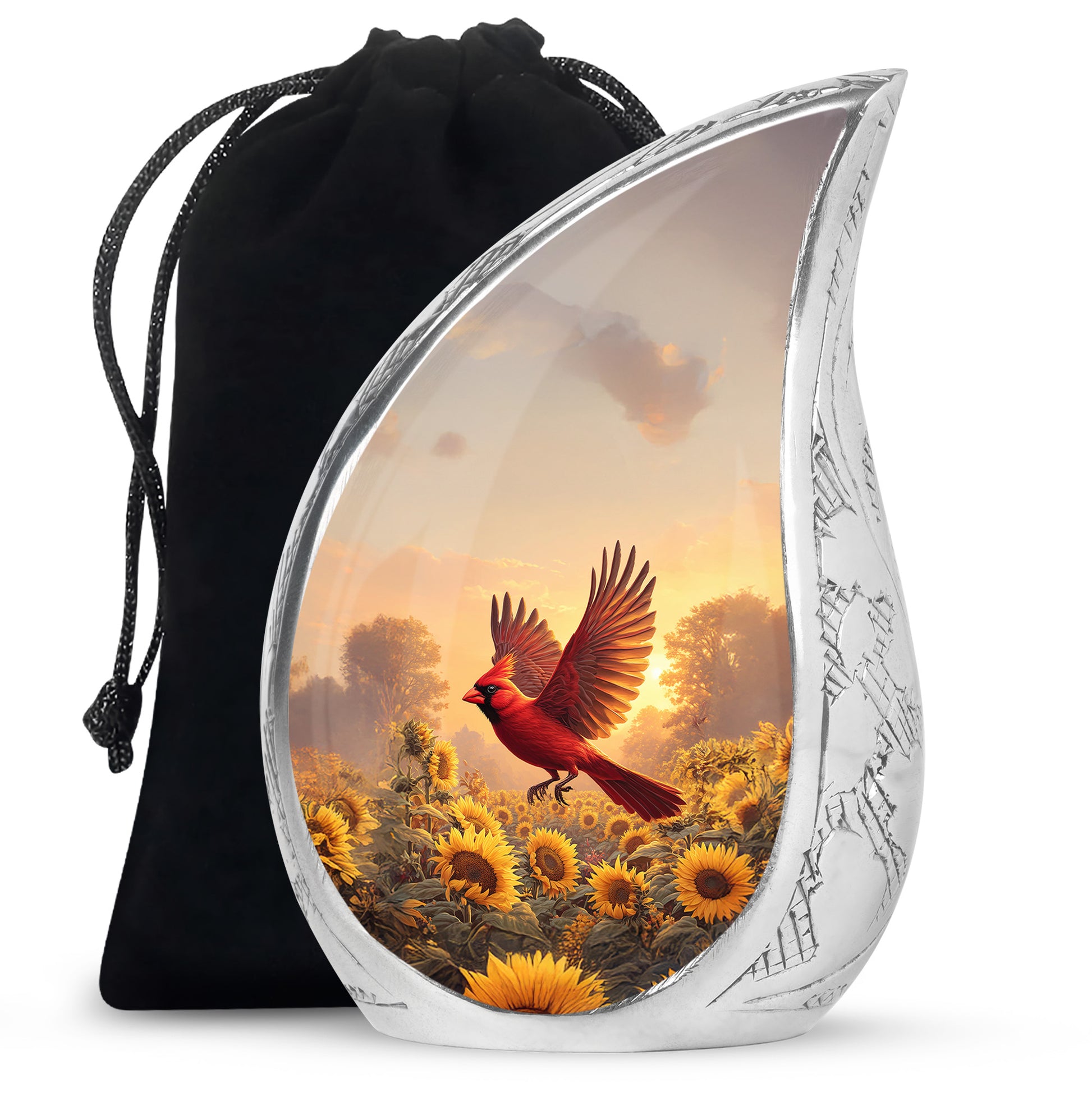 Cardinal Creamtion Urn - Golden Sunflower Cremation Urn For Ashes