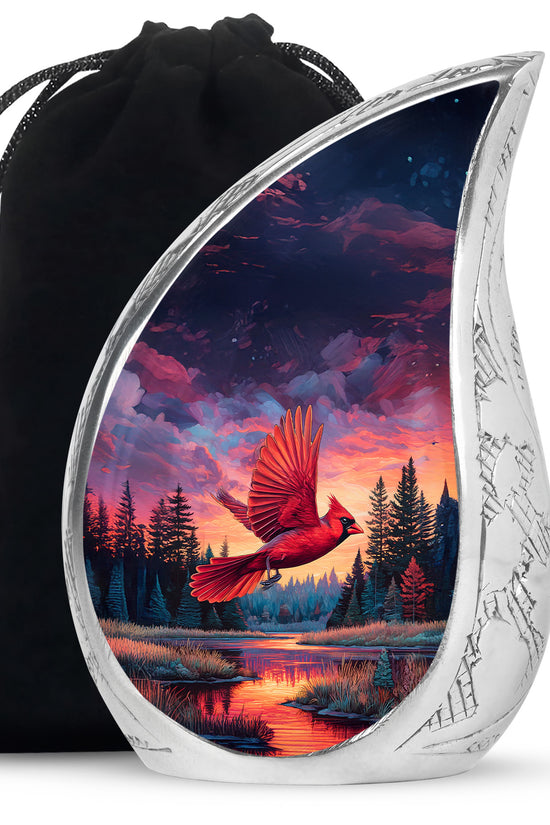 Artistic Cardinal Bird Cremation Urn - Forest Theme Memorial Urn For Human Ashes
