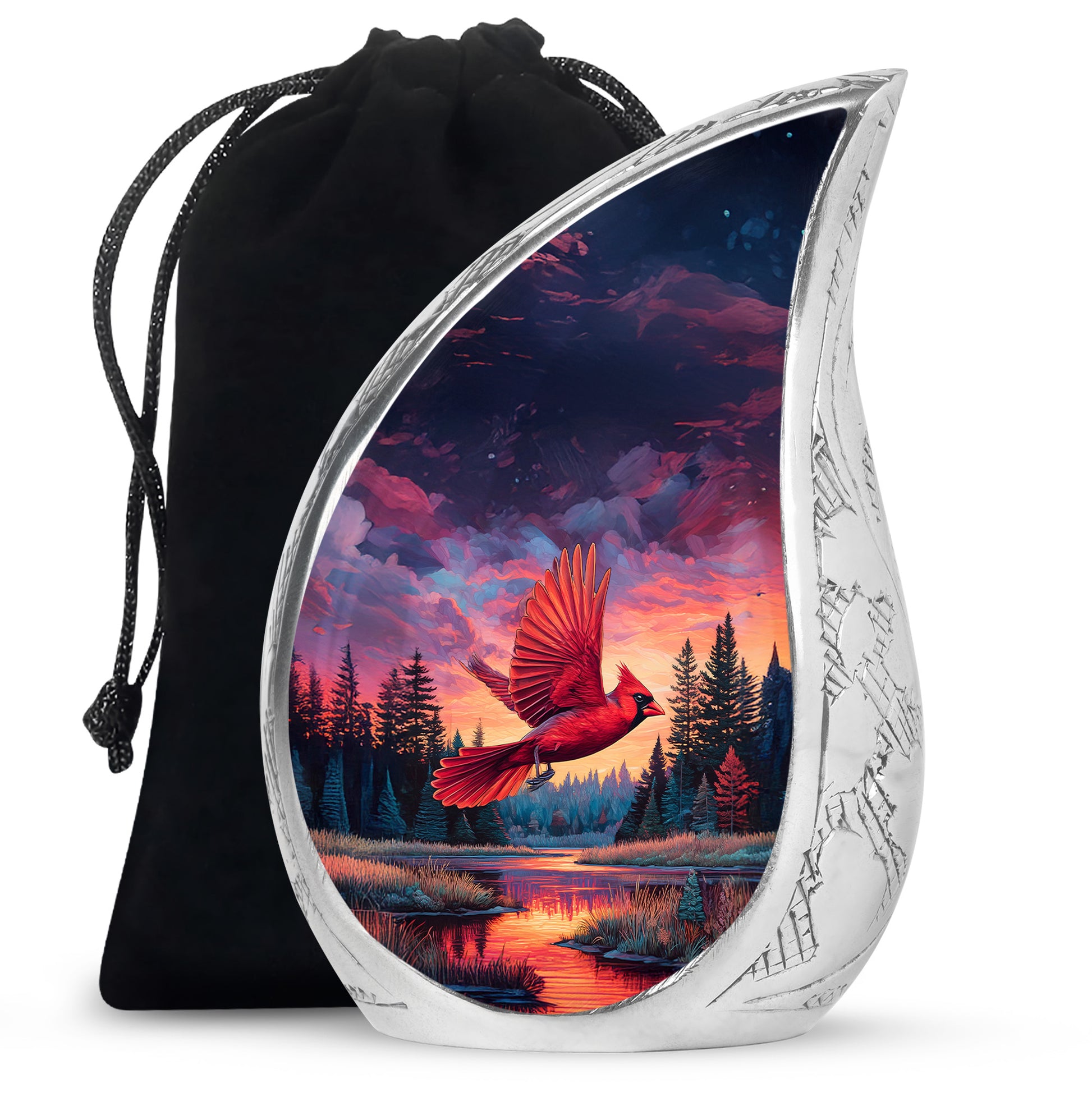Artistic Cardinal Bird Cremation Urn - Forest Theme Memorial Urn For Human Ashes