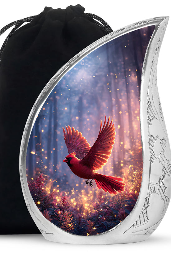 Flying Cardinal Bird Memorial Urn - Glowing Forest Crremation Urn For Adult Ashes