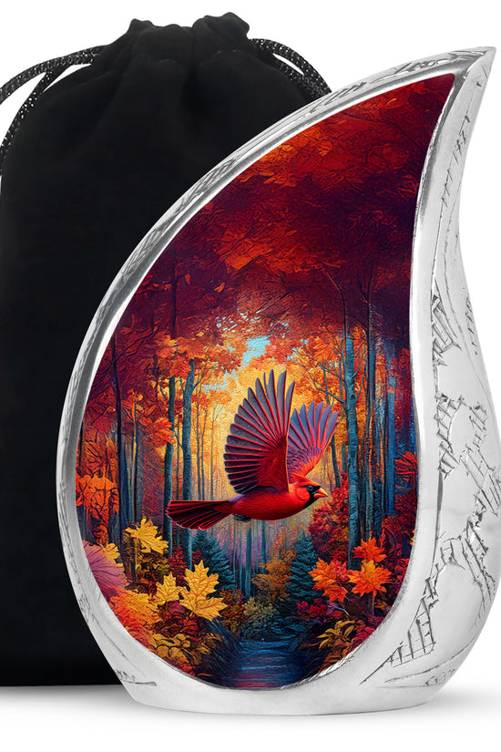 Red Cardinal Bird Funeral Urn - Autumn Theme Cremation Urn For Human Ashes