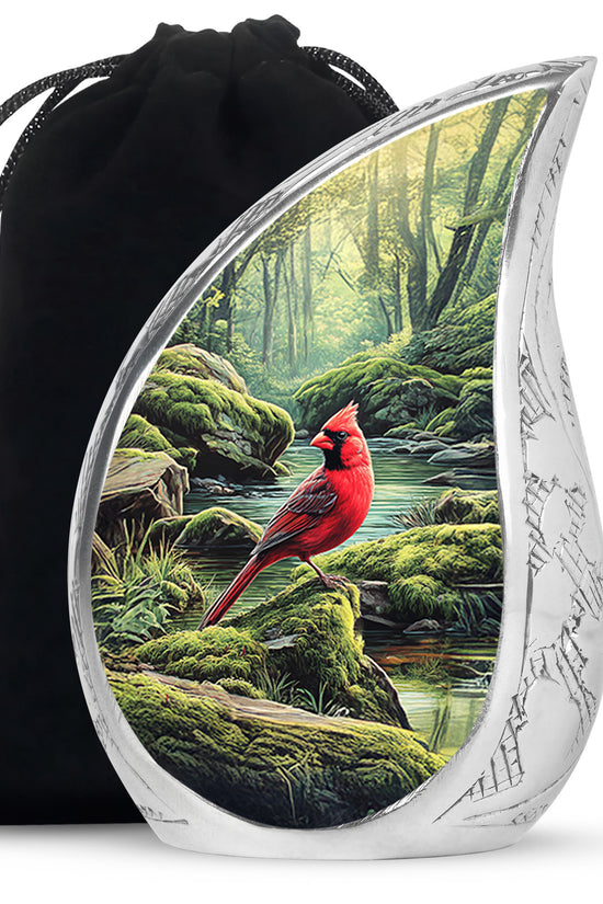 Red Cardinal Memorial Urn - Peaceful Forest Cremation Urn For Adult Ashes