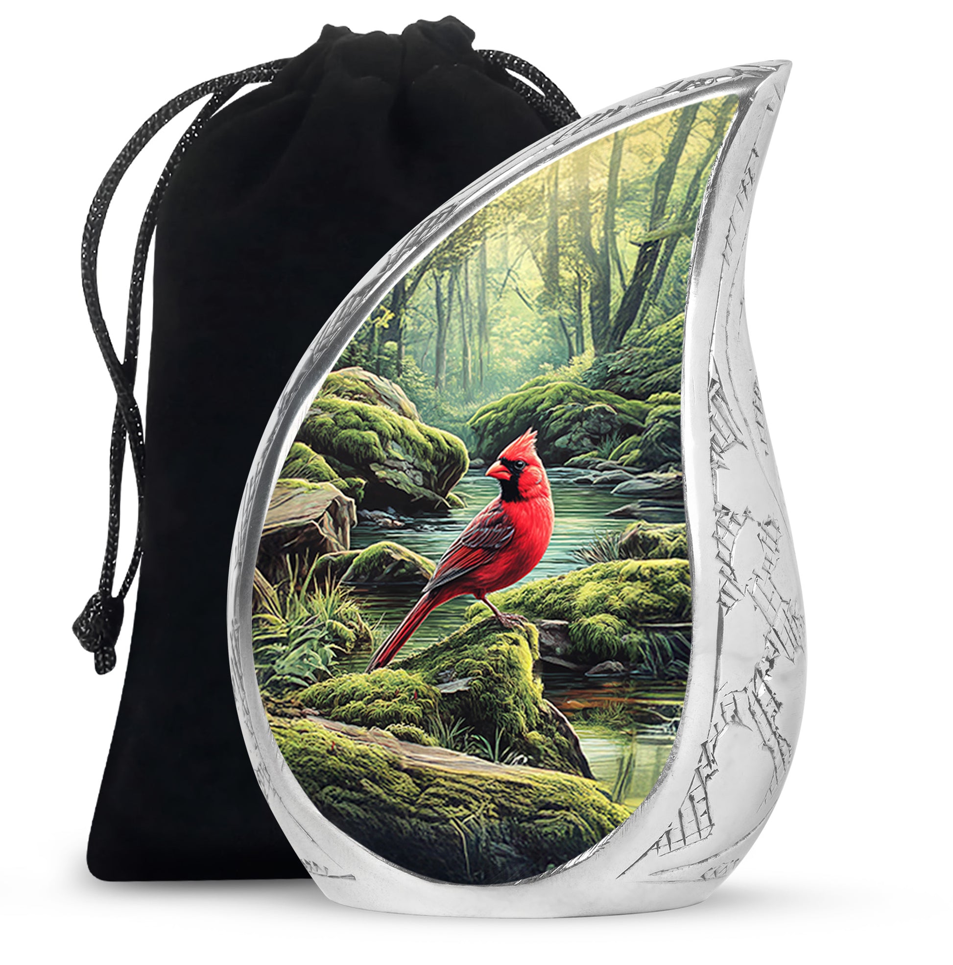 Red Cardinal Memorial Urn - Peaceful Forest Cremation Urn For Adult Ashes