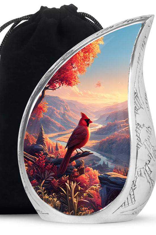 Beautiful Red Cardinal Bird Memorial Urn - Beautiful Scenic Mountain Funeral Urn For Ashes