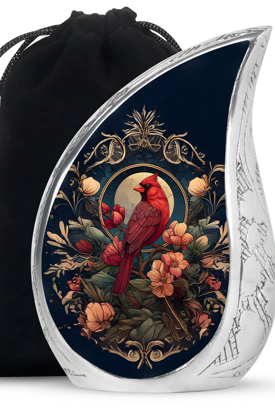 Peaceful Red Cardinal Funeral Urn - Floral Cremation Urn For Human Ashes