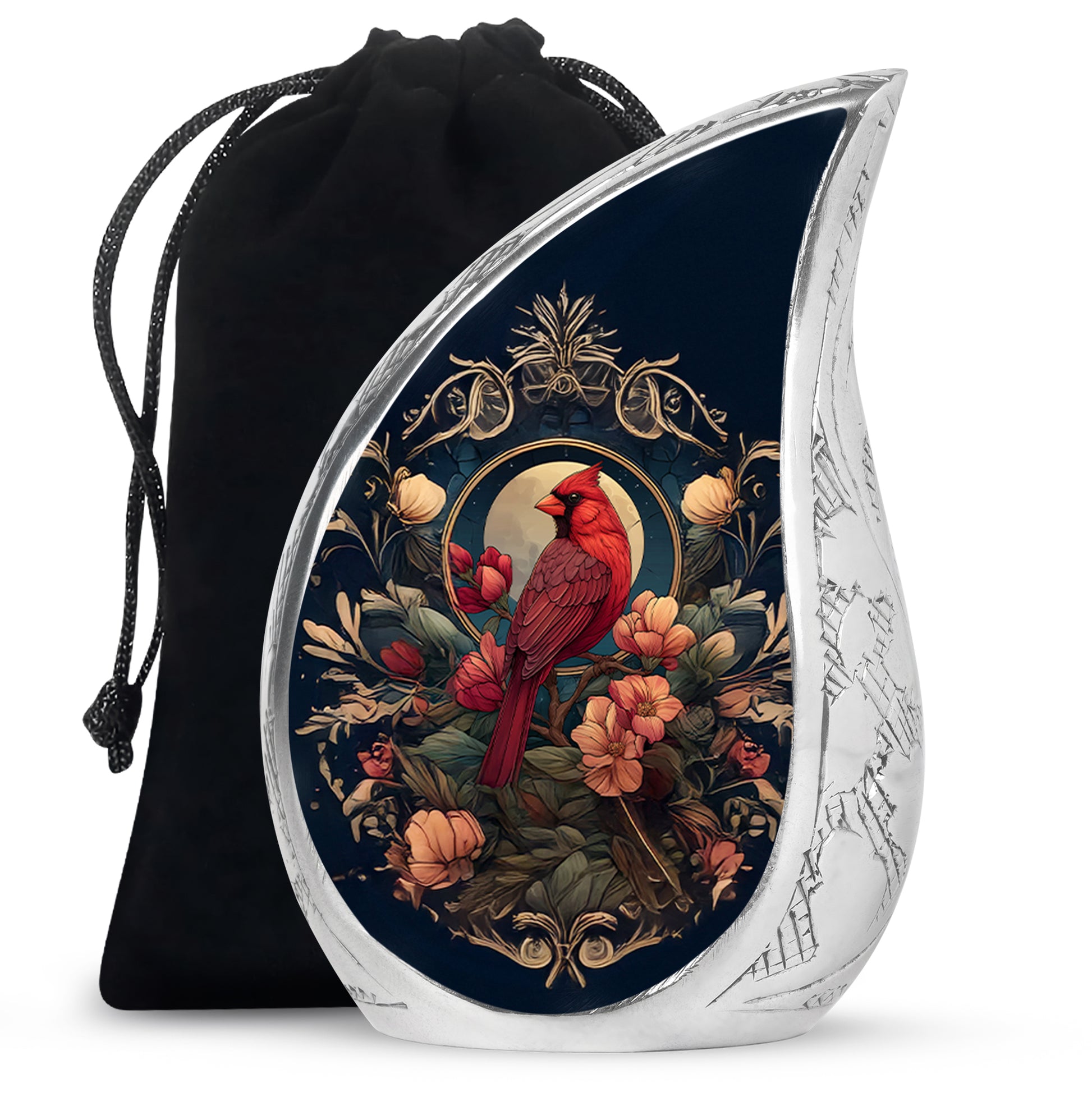 Peaceful Red Cardinal Funeral Urn - Floral Cremation Urn For Human Ashes