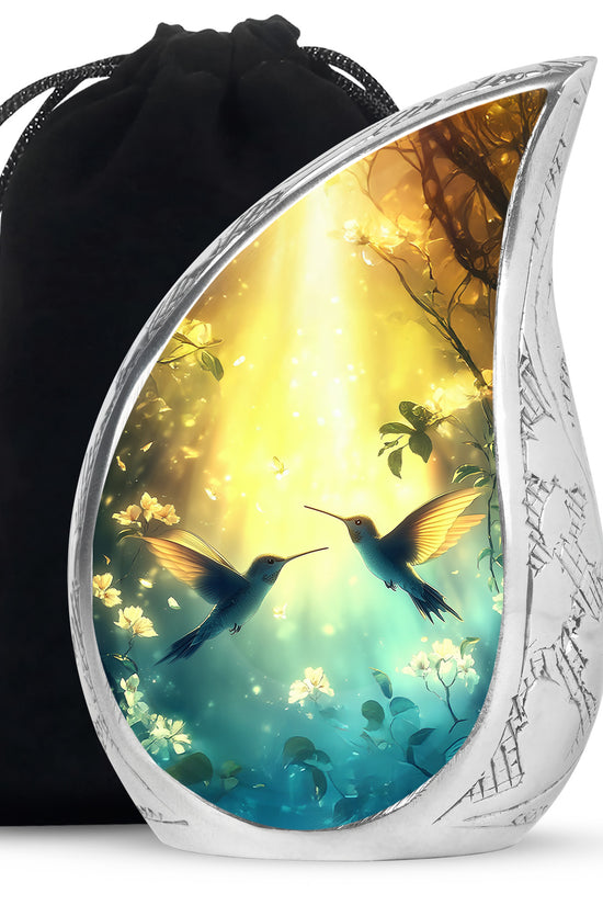 Peaceful Hummingbird Memorial Urn - Beautiful Forest Theme Urn For Adult Ashes