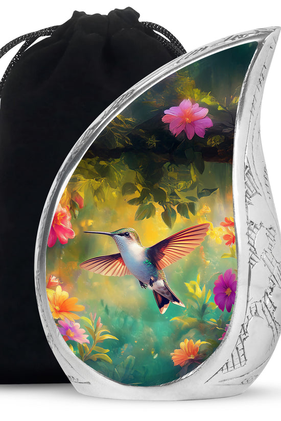 Elegant Hummingbird Tribute Urn - Nature Floral Memorial Urn For Adult Ashes
