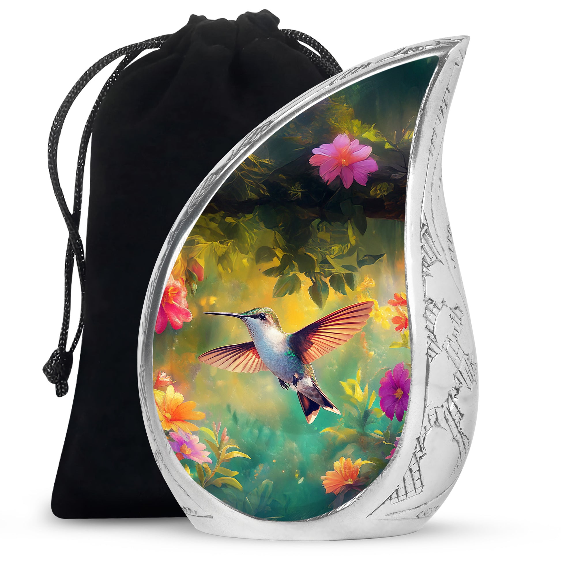 Elegant Hummingbird Tribute Urn - Nature Floral Memorial Urn For Adult Ashes