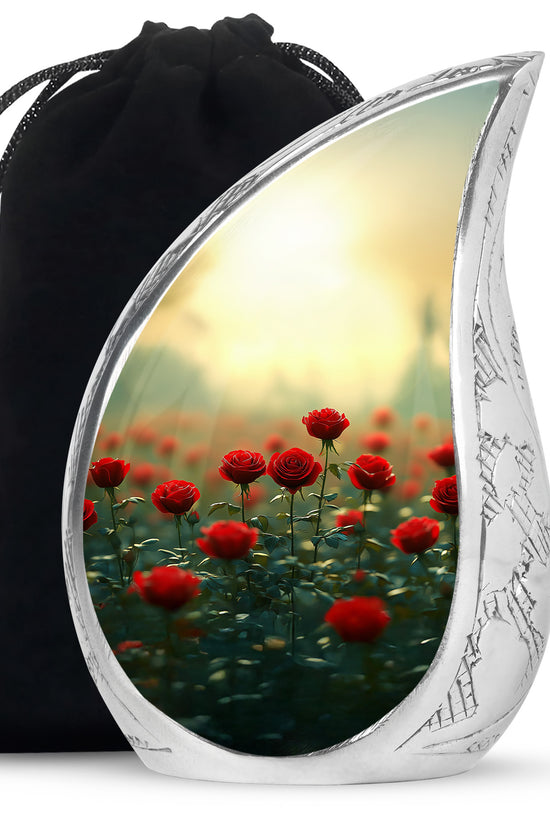 Red Rose Floral Urn - Decorative Funeral Urn for Adult Human Ashes