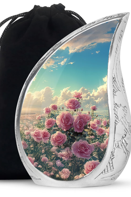 Pink Rose Memorial Urn - Blue Sky Landscape Urn For Adult Male & Female