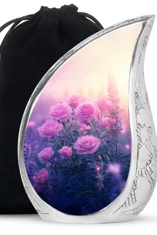 Beautiful Pink Roses Memorial Urn - Floral Cremation Urn For Women