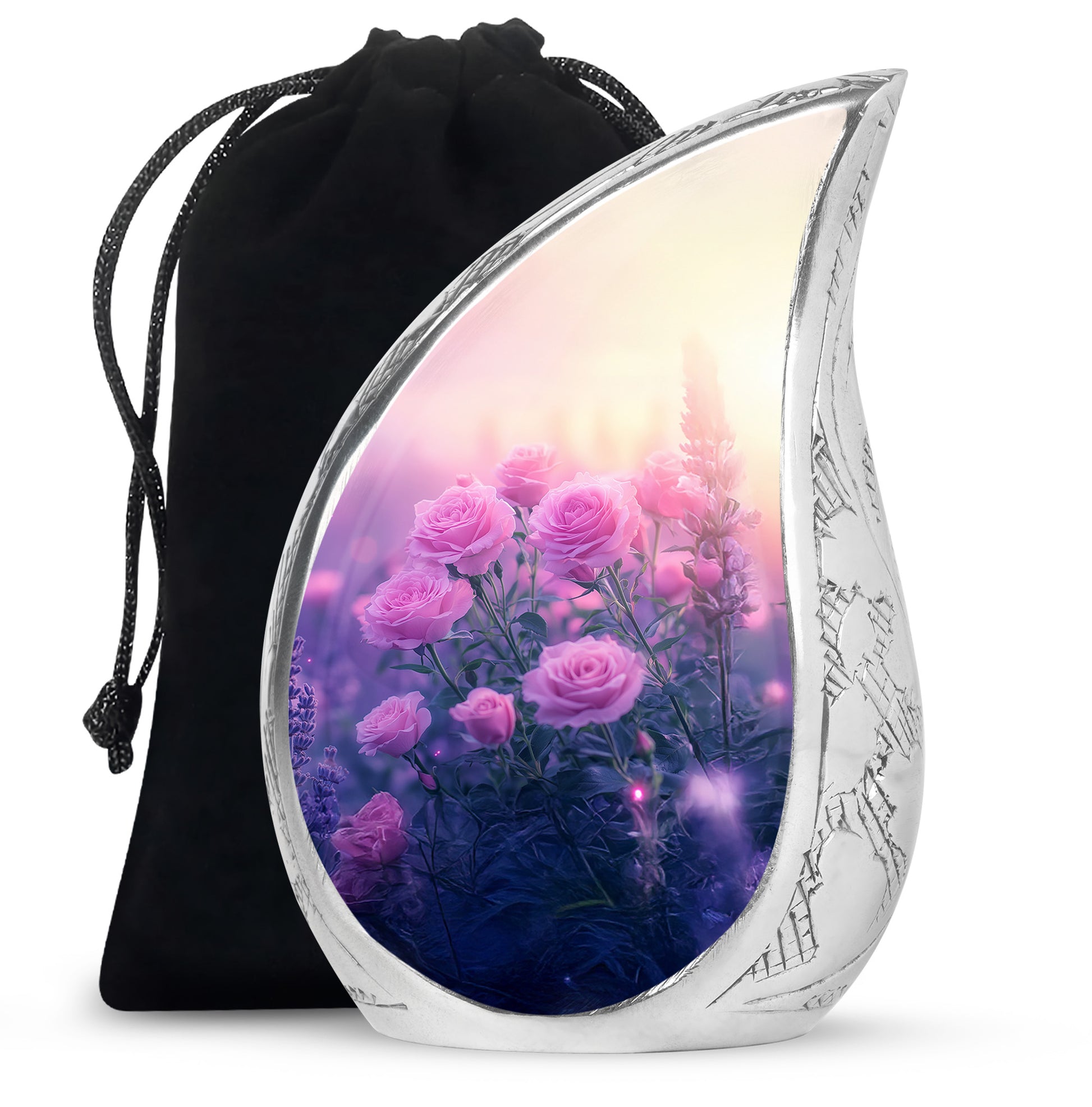 Beautiful Pink Roses Memorial Urn - Floral Cremation Urn For Women