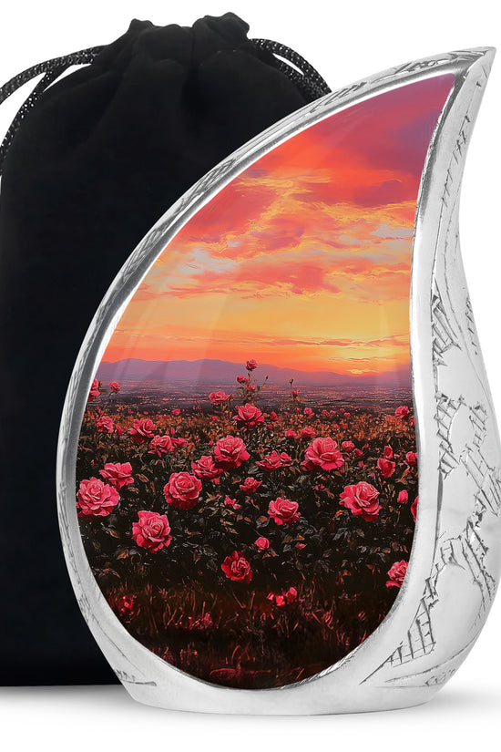 Red Rose Field Cremation Urn - Sunset Funeral Urn For Human Ashes