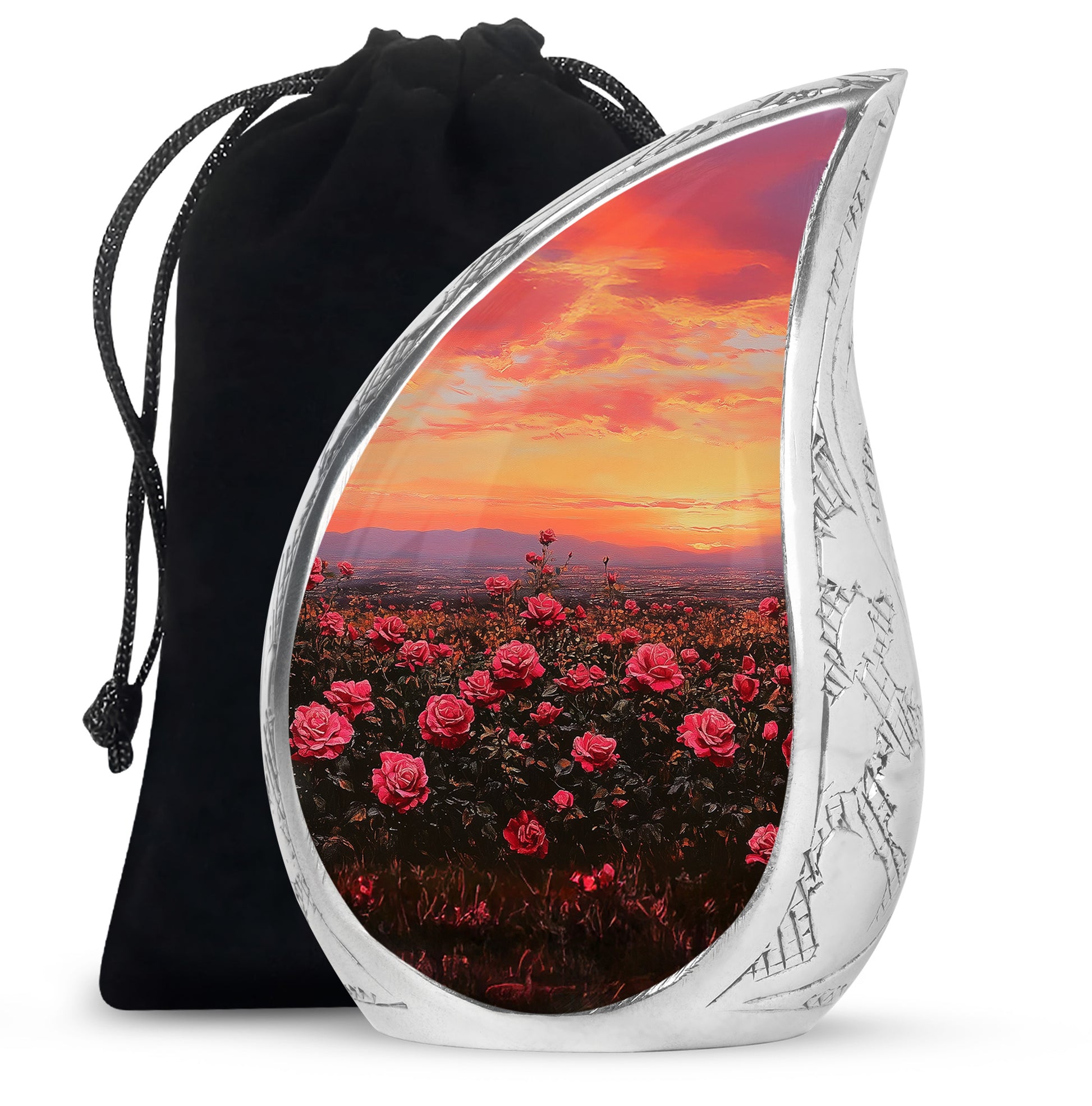 Red Rose Field Cremation Urn - Sunset Funeral Urn For Human Ashes