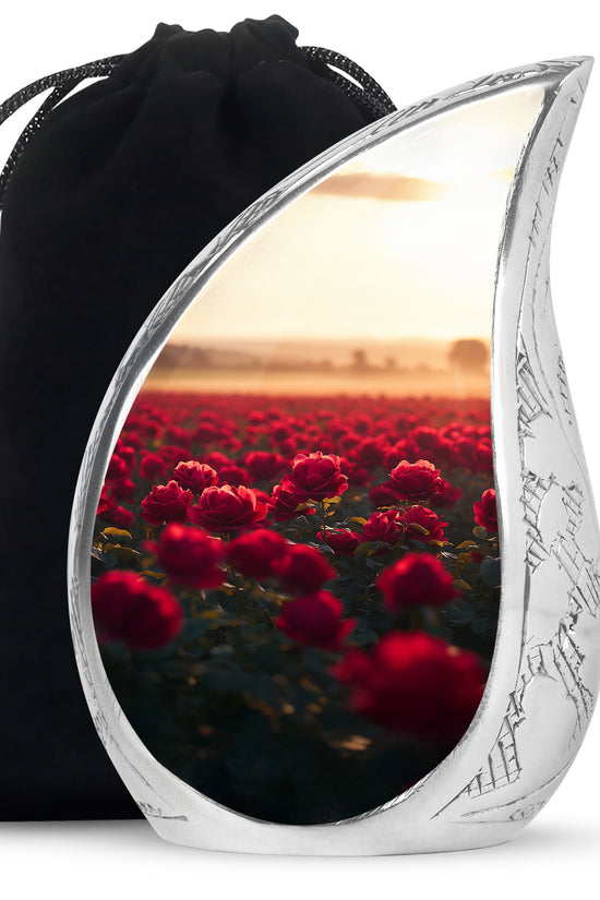 Sunset Rose Field Funeral Urn - Floral Memorial Urn For Adult Ashes