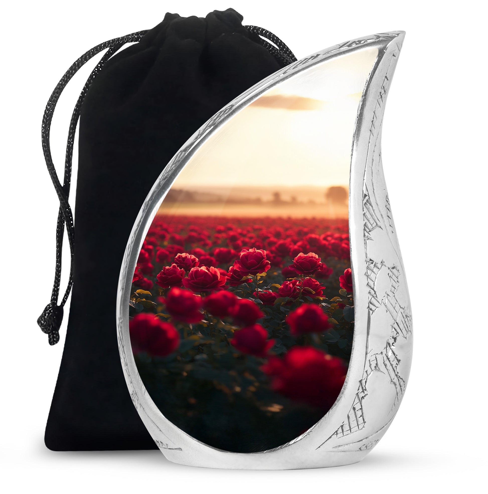 Sunset Rose Field Funeral Urn - Floral Memorial Urn For Adult Ashes