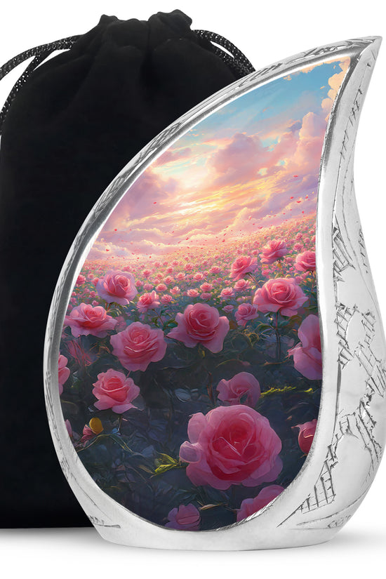 Pink Rose Landscape Memorial Urn - Beautiful Sunset Cremation Urn For Human Ashes