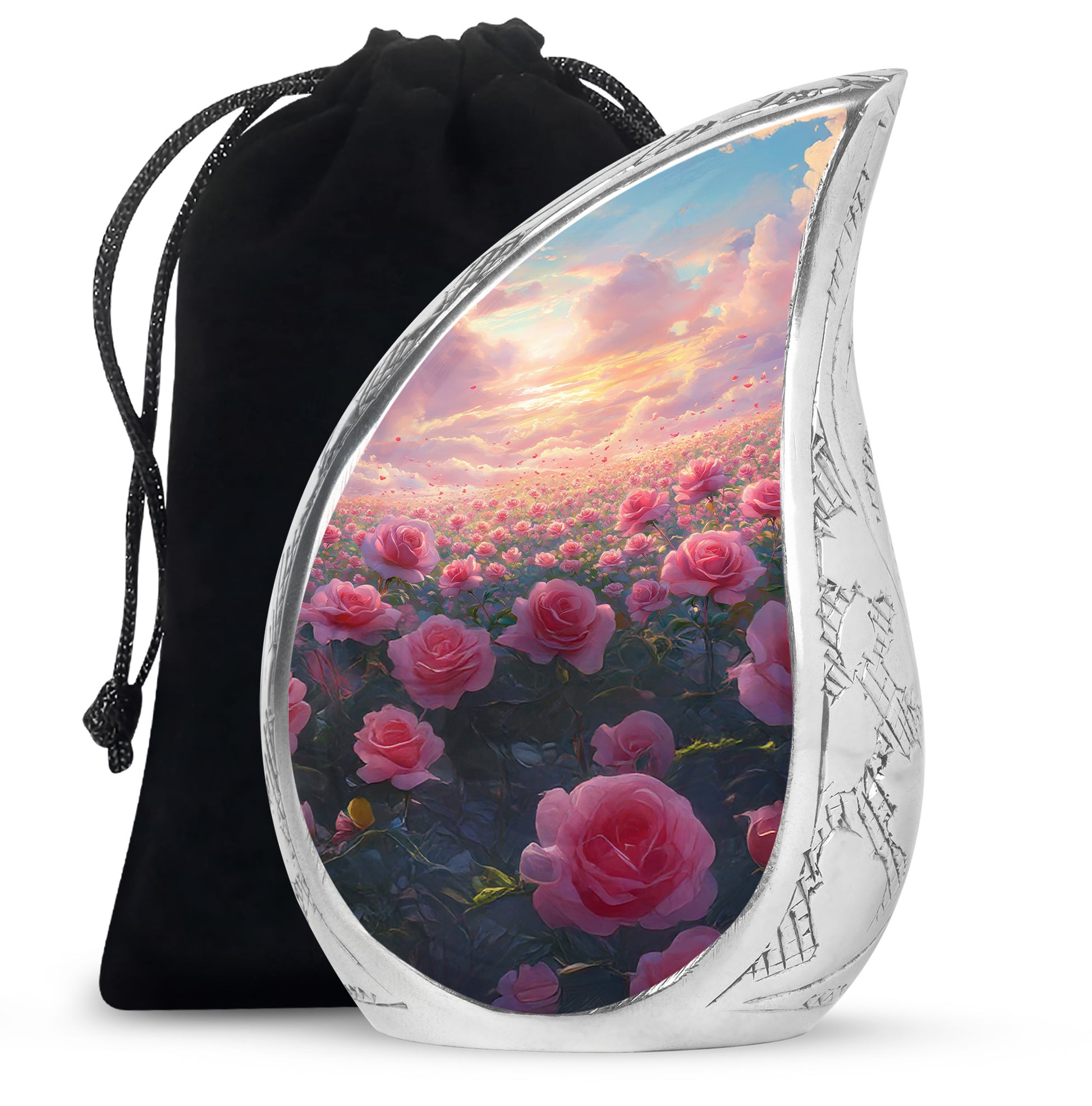 Pink Rose Landscape Memorial Urn - Beautiful Sunset Cremation Urn For Human Ashes