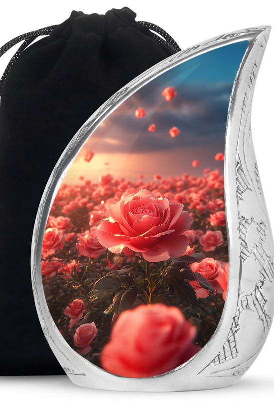 Rose Blossom Sunset Memorial Urn - Floral Cremation Urn For Loved Ones