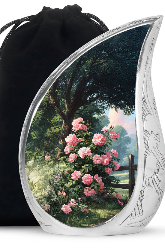 Pink Rose Garden Cremation Urn - Floral Memorial Urn For Female