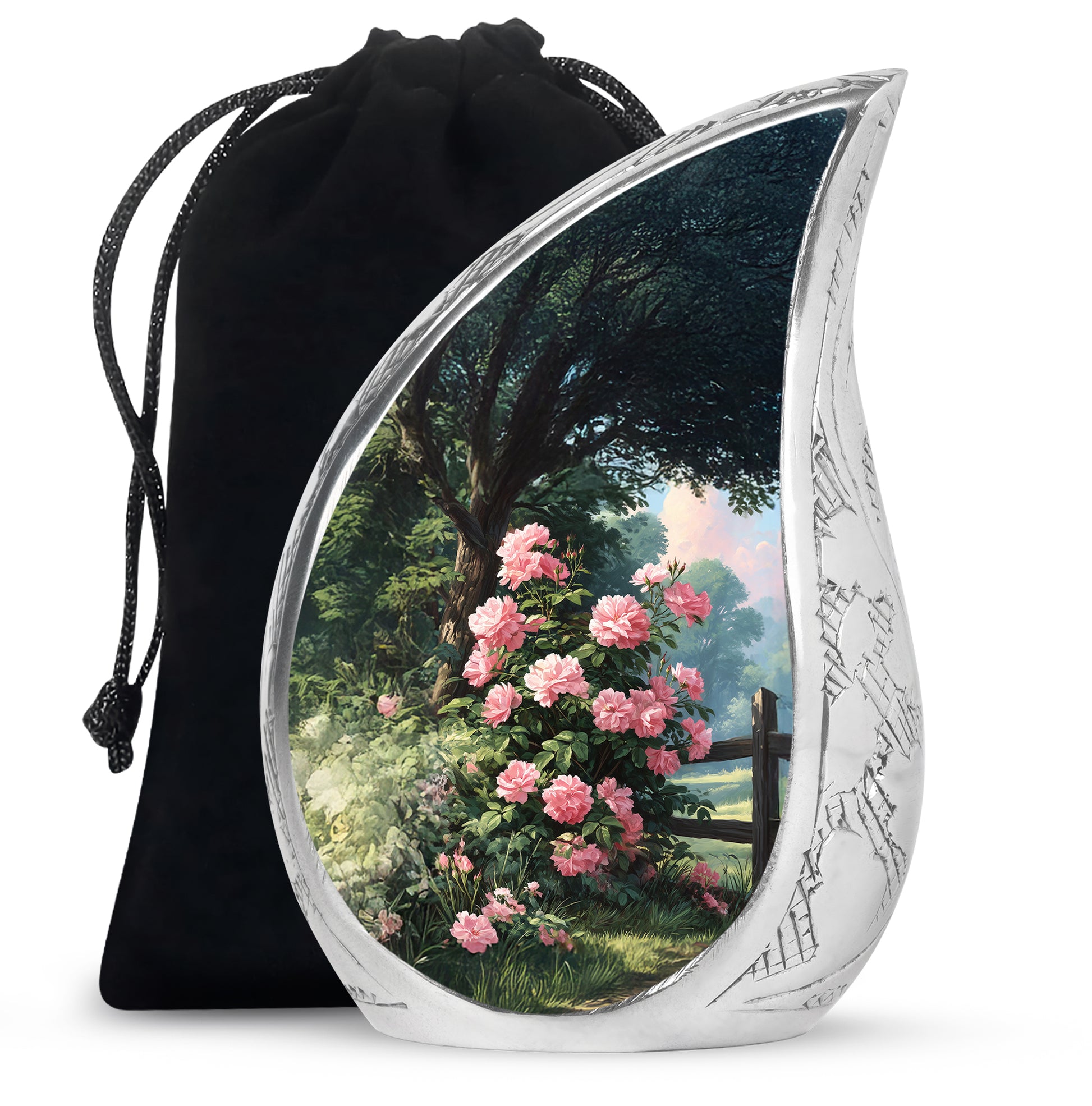 Pink Rose Garden Cremation Urn - Floral Memorial Urn For Female